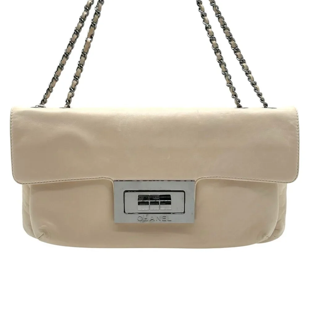 Chanel Ivory Lambskin Leather Turnlock Shoulder Bag 2003-04
